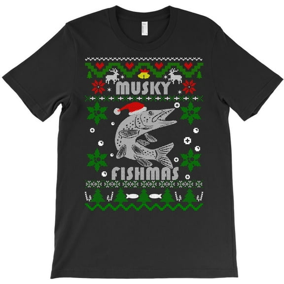 Muskie Angler Fishmas Funny Musky Fishing Gifts Funny Christmas H14729 T-Shirt, for Men and Women, Up to Size 5XL