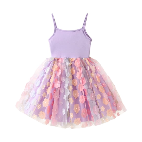 Gradient Color Dresses for Toddler Girls Tutu Princess Dress Carnival Outfit Floral Skirt Holiday Easter Birthday Party Princess Sundress 2025 Trendy Fashion Cothes #Purple 4-5 Years