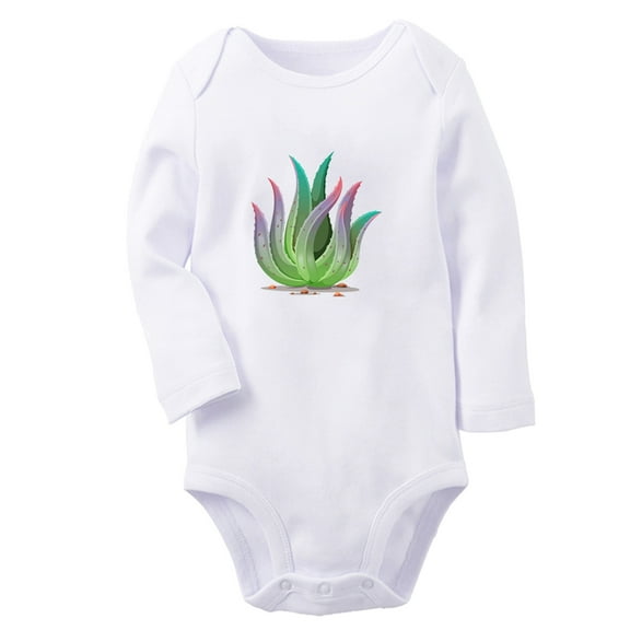 Babies Nature Pattern Aloe Vera Rompers, Newborn Baby Unisex Bodysuits, Infant Jumpsuits, Toddler 0-12 Months Kids Long Sleeves Oufits (White, 6-12 Months)