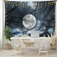 thumbnail image 2 of Forest Tapestry, Full Moon at Night in Forest Winter Time Dramatic Days Lunar Photo Composition, Wall Hanging for Bedroom Living Room Dorm Decor, 60" X 80", Blue Black Yellow, 2 of 7