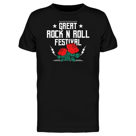 Rock And Roll Text Rose Flower Tee Men's -Image by Shutterstock