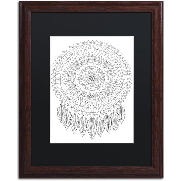 Trademark Fine Art Mandalafeather Dreamcatcher by Hello Angel Artwork in Black Matte with Wood Frame, 16" x 20"
