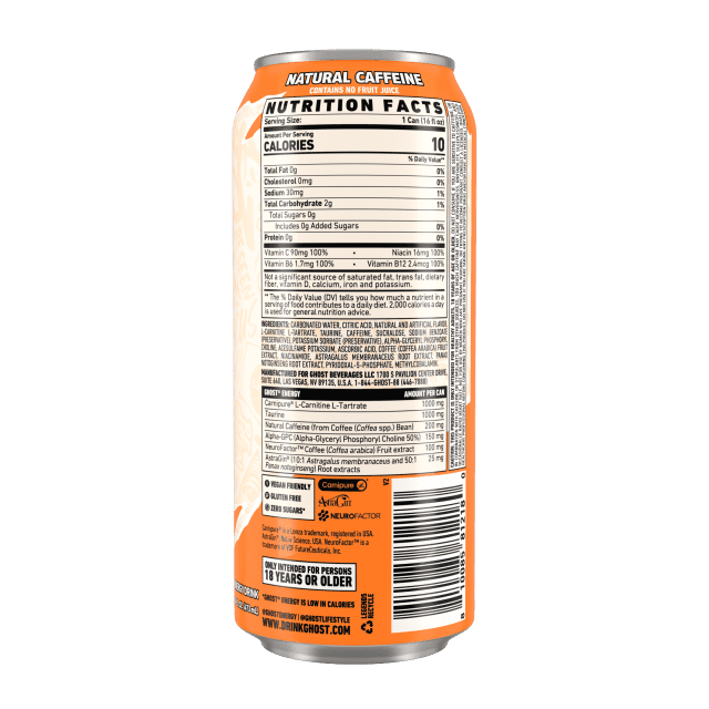 (2 pack) GHOST® ENERGY Zero Sugar Energy Drink, Orange Cream, 200mg Natural Caffeine, 16 fl oz Can