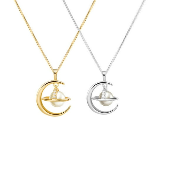 Planet and Moon Pendant Necklace Set - 2pcs Elegant Necklaces for Women
