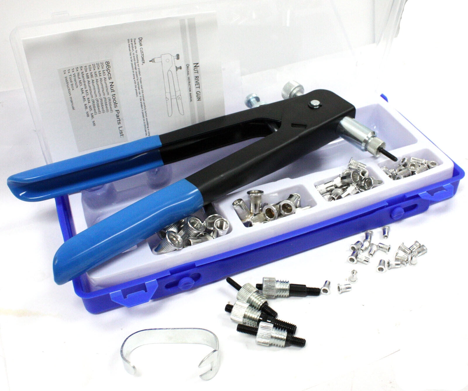 86pc Blind Rivet Nut Threaded Insert Rivet Gun Rivnut Nutsert Riveting
