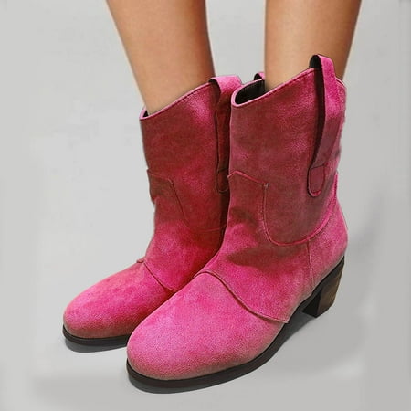 

Akiihool Women s Boots Women s Boots Lace up Mid Calf Mid Calf Low Heeled Short Booties (Pink 8.5)