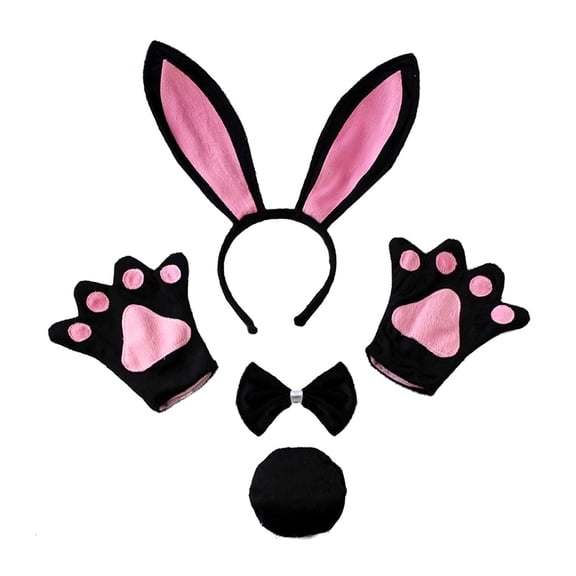 Conjunto de disfraz de de 4 piezas, adorables guantes con diadema con orejas de conejo para Halloween y Cosplay Adulto Yuyangstore  traje de cosplay