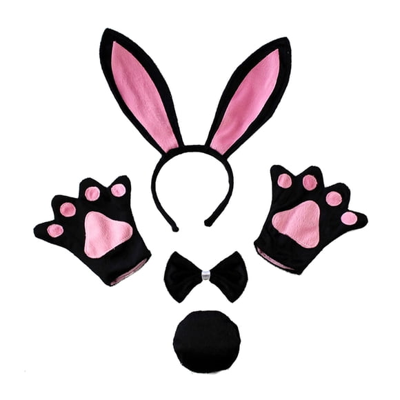Conjunto de disfraz de de 4 piezas, adorables guantes con diadema con orejas de conejo para Halloween y Cosplay Adulto Yuyangstore traje de cosplay