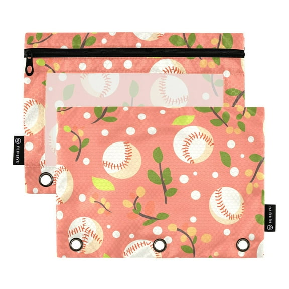 ALAZA 2 Pack Pencil Pouch Baseball Leaves Pencil Case for 3 Ring Binder Clear Window Pencil Bag Organizers