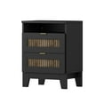 thumbnail image 6 of 2-Drawer Farmhouse Wooden Nightstand with Wooden Strip Decoration and Metal Handle, Wood Side Table with Storage Cabinet for Bedroom, Black, 6 of 7
