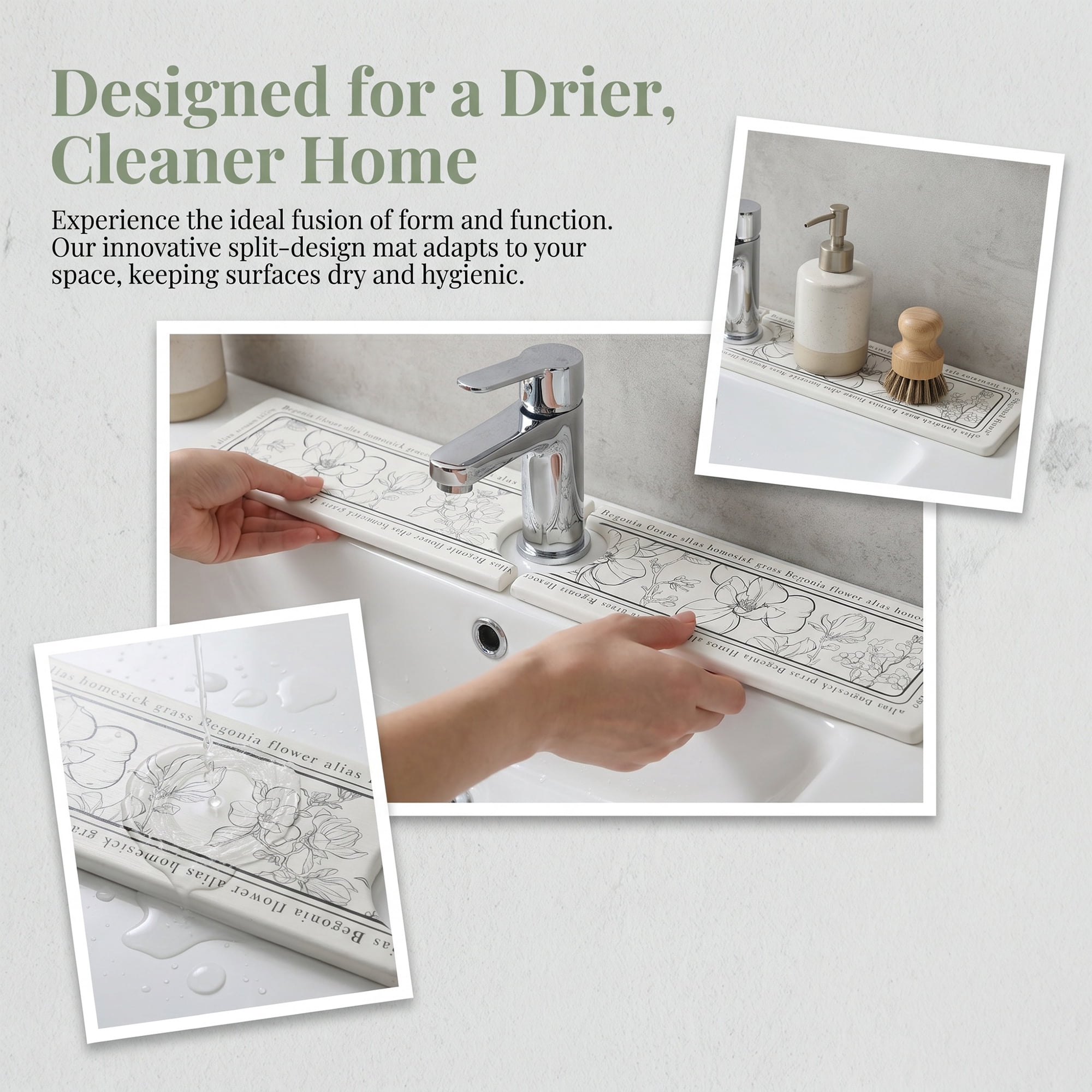 Unique Bargains Faucet Mat Versatile Kitchen Sink Mat for Home Flower 23.6*3.9 in