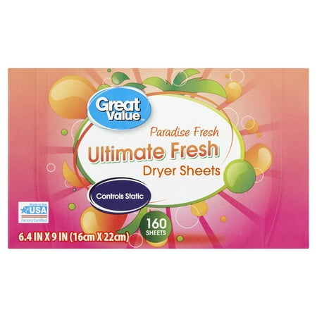 Great Value Ultimate Clean Dryer Sheets, Paradise Fresh, 160 Count