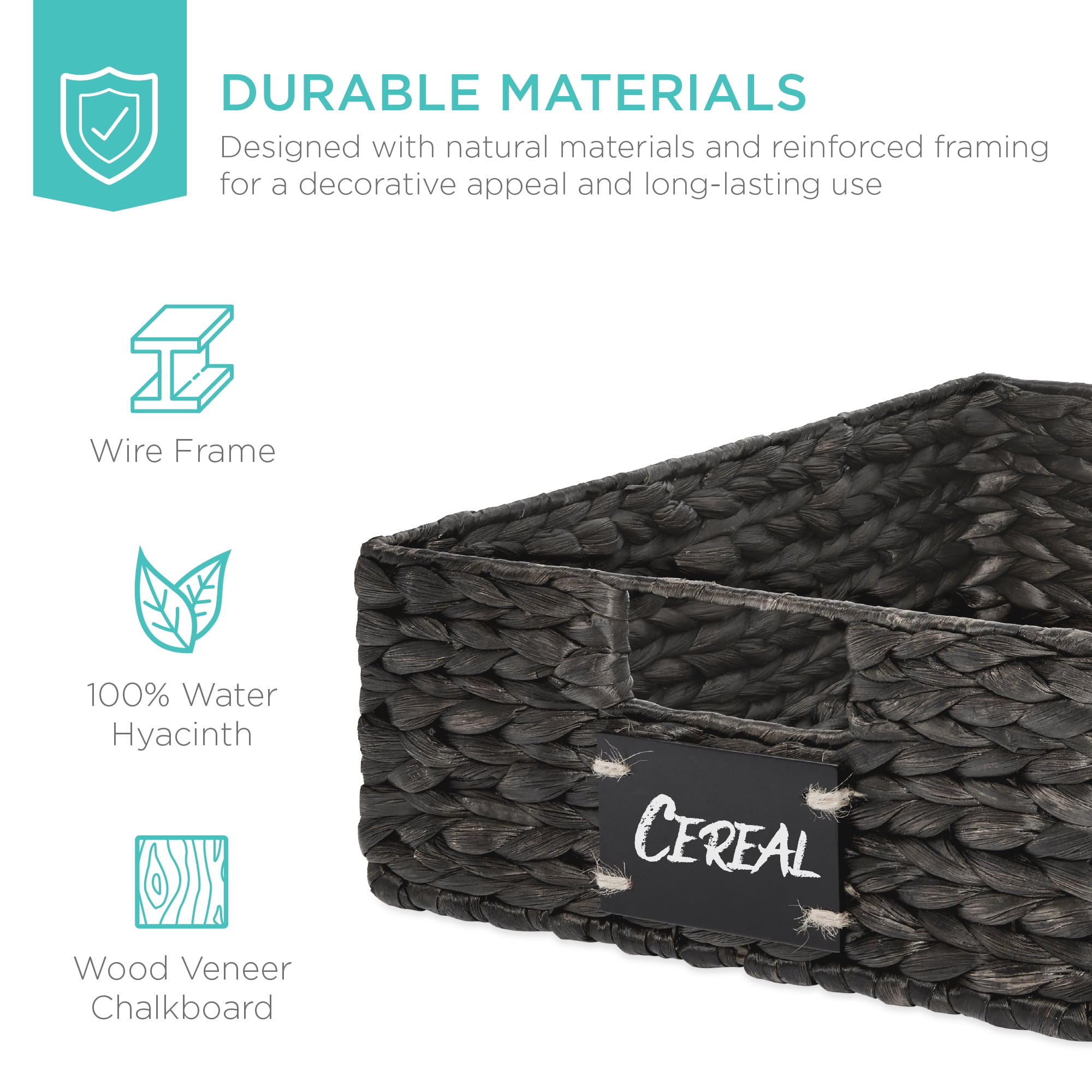 Best Choice Products Set of 4 16x12in Woven Water Hyacinth Pantry Baskets w/ Chalkboard Label, Chalk Marker - Black