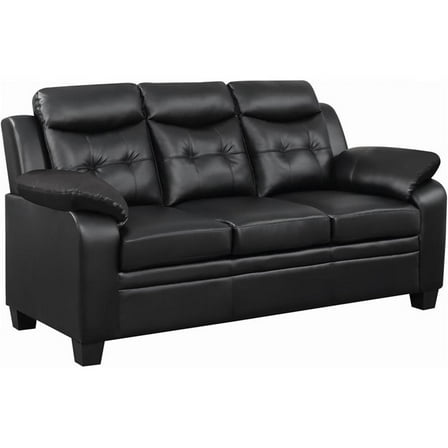 Maklaine Contemporary Tufted Upholstered Faux Leather Sofa in Black