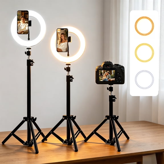 Goodea 8'' LED Ring Light, Adjustable Color Modes, Phone Holder, Desktop Tripod Stand, Beauty Fill Light for Live Streaming, TikTok, YouTube, Makeup, Photography, Zoom, Selfies