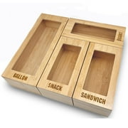 Ziplock Bag Organizer - Bamboo Kitchen Food Storage Bags Organizer for Drawer, Plastic Bag Organizer, Compatible with Gallon, Quart, Sandwich and Snack Variety Size Bag