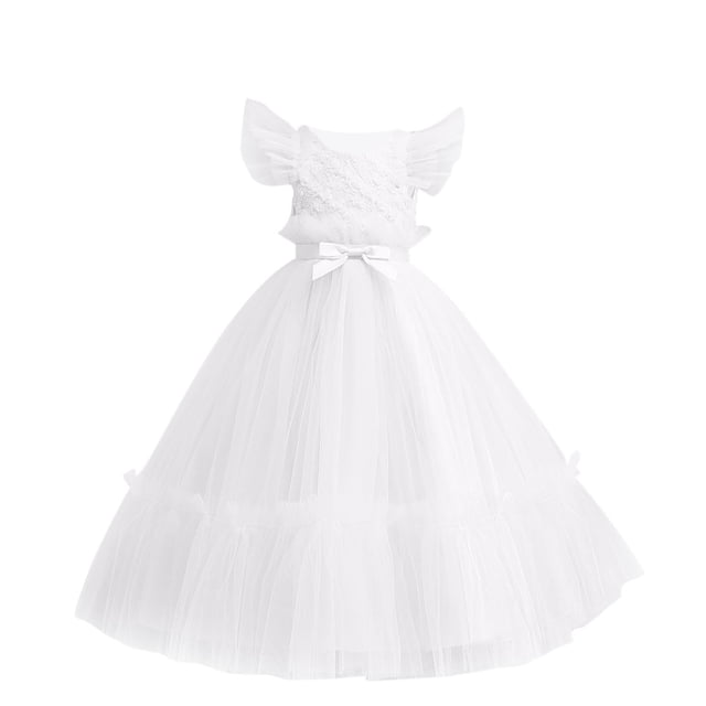 Zpanxa Robes à Fleurs pour Filles Robe Princesse en Satin de Couleur Unie Robe de Fête d'Anniversaire de Spectacle Coton Polyester Blanc 10 Ans