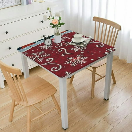 

Fitted Polyester Tablecloths Square Red Edge Home Decorate Table Cover Dust & Oil Proof Tablecloth for Living Room Kitchen Patio Use