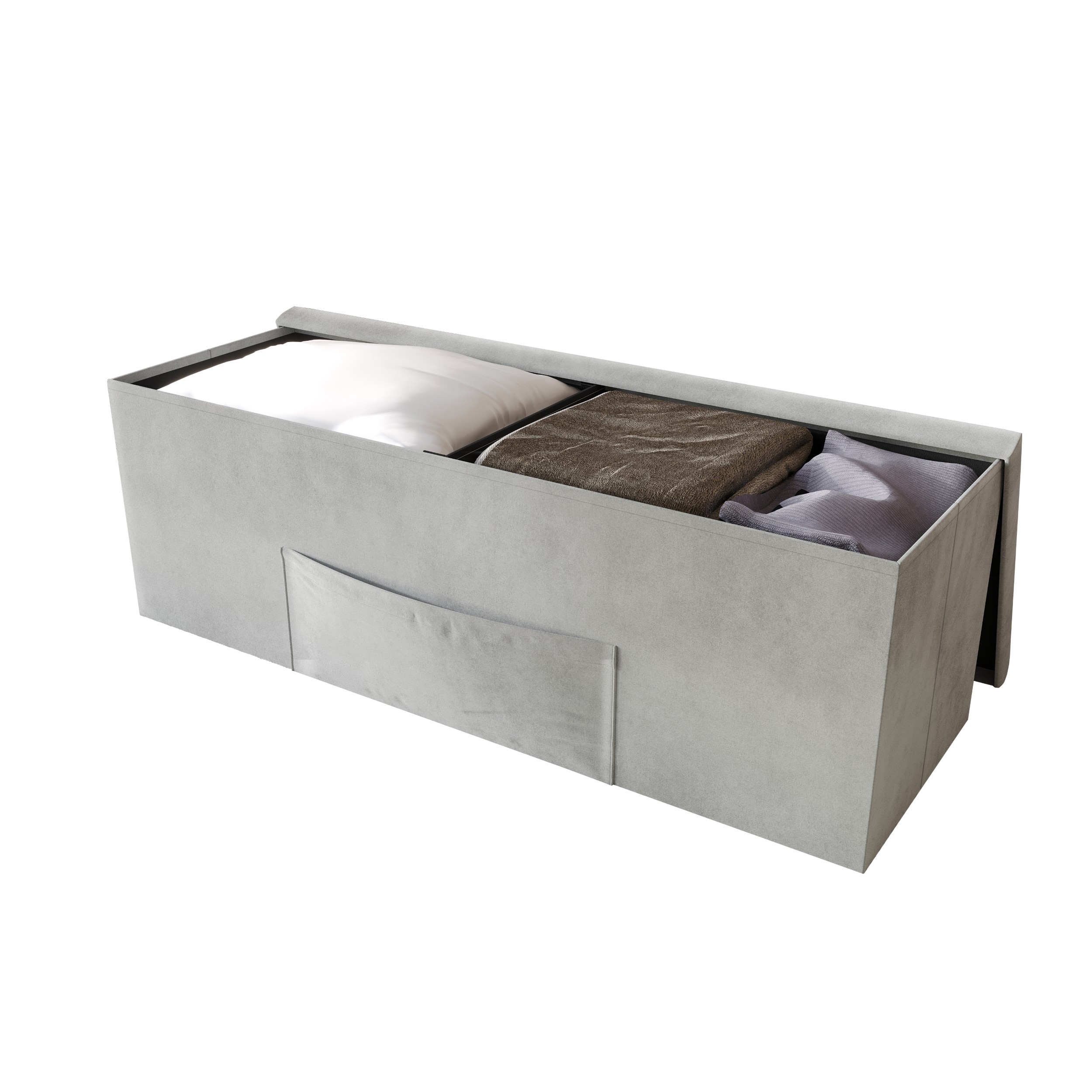 Home Design Chico 42" Tufted Upholstered Folding Storage Bench with Deep Cushion and Front Pocket, Multi-Purpose Rectangular Design for Bedroom, Entryway, or Living Room, Light Gray