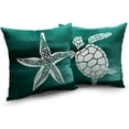 thumbnail image 2 of Nautical Throw Pillow Covers 16x16 Beach Theme Starfish Turtle Pillow Covers Set of 2 Coastal Dark Green Decorative Pillow Case for Living Room Bedroom Couch, 2 of 6