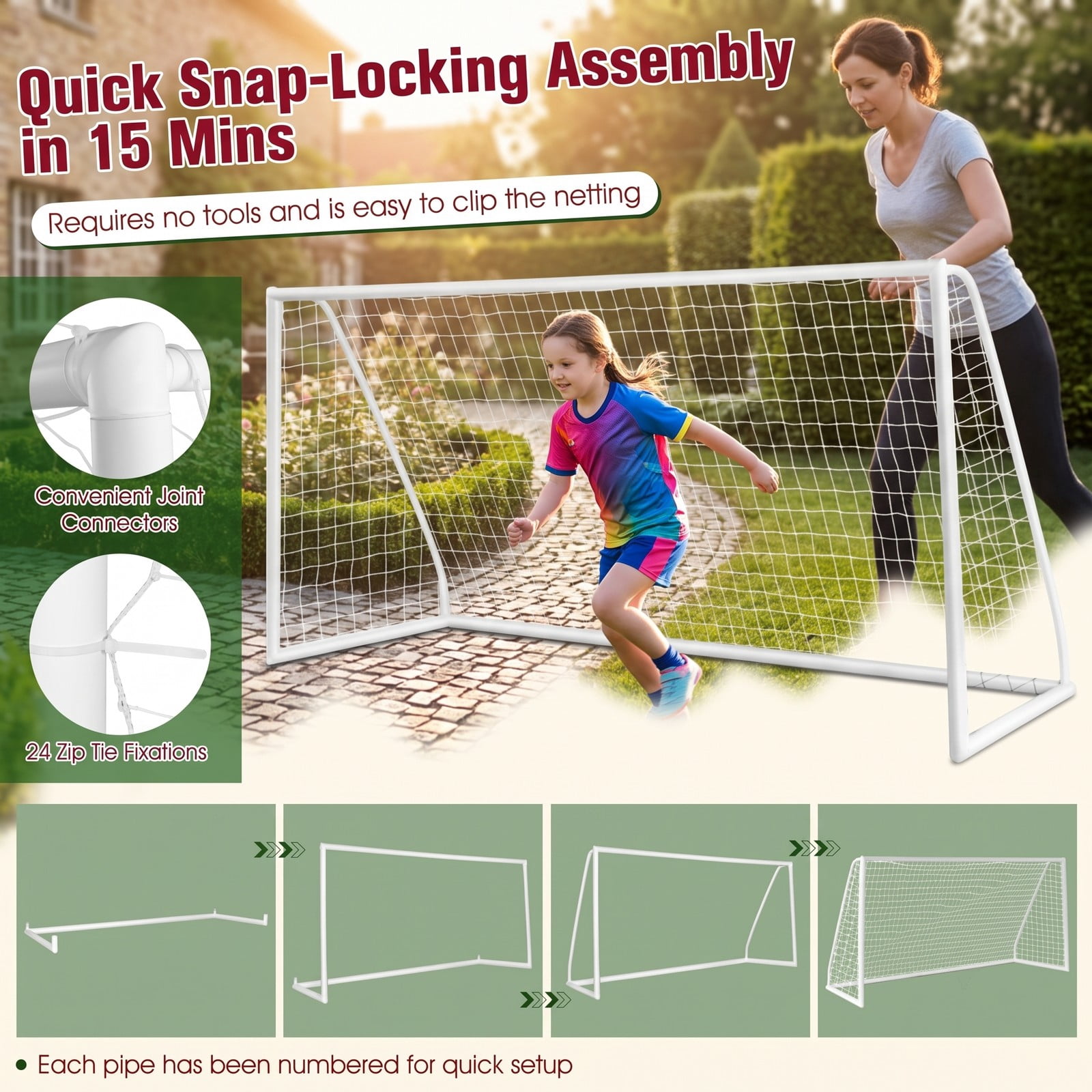 Airfind 12 x 6 FT Portable Soccer Goal for Backyard, All-Weather PVC Frame Practice Net with 6 Ground Stakes and High-Strength PE Netting for Kids Youth Training, White