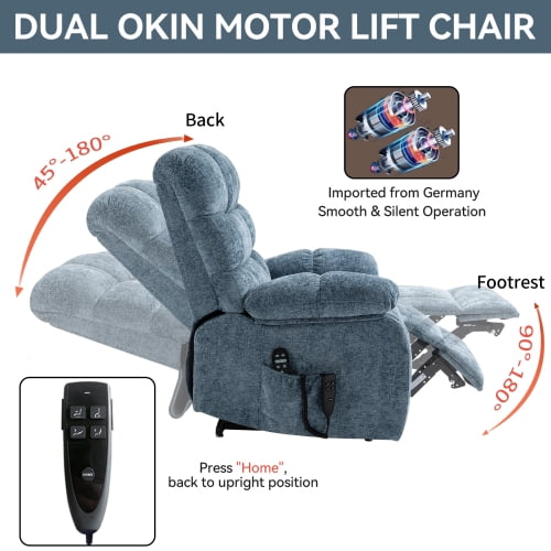 Dual Motor Power Lift Recliner Chair with Heat & Massage - 350LB Heavy Duty Chenille Recliner, Infinite Position Electric Lift Chair, Gifts for Elderly/Mothers/Fathers, Blue