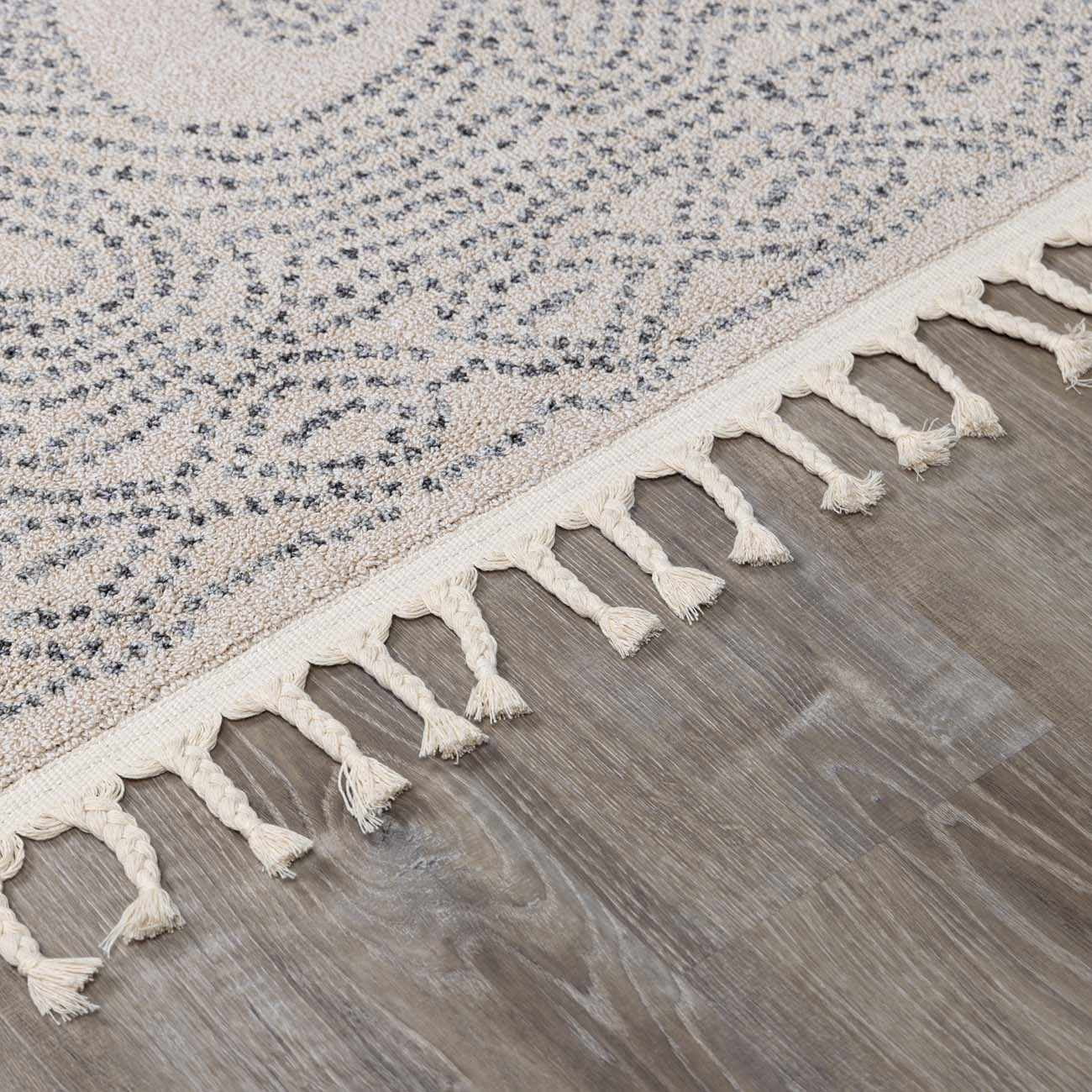 Hauteloom Birdwood Moroccan Farmhouse Hallway Entryway Runner Rug - Bohemian Long Carpet with Tassel - Boho Dot Pattern - Modern Minimalist Look - Beige, Cream, Gray - 2'7" x 7'3"