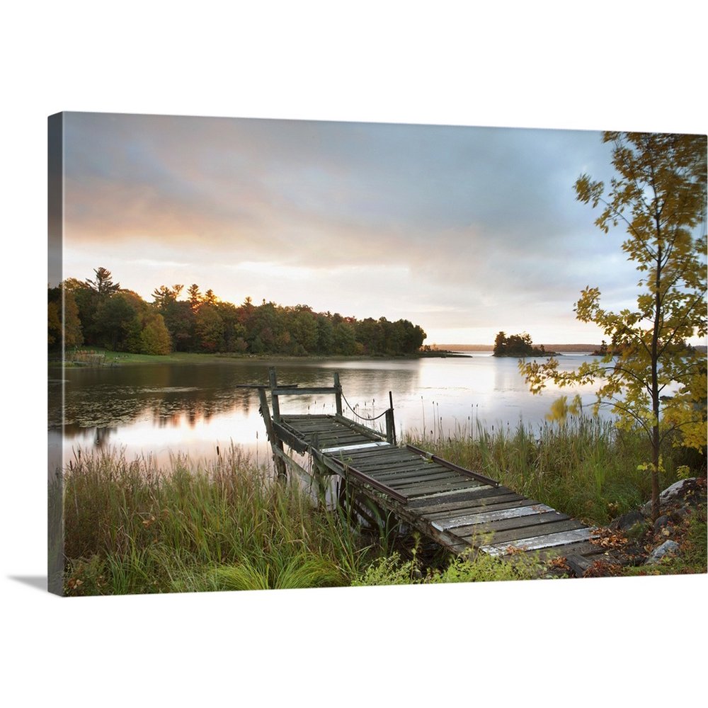Great BIG Canvas "A Dock On A Lake At Sunrise Near Wawa; Ontario