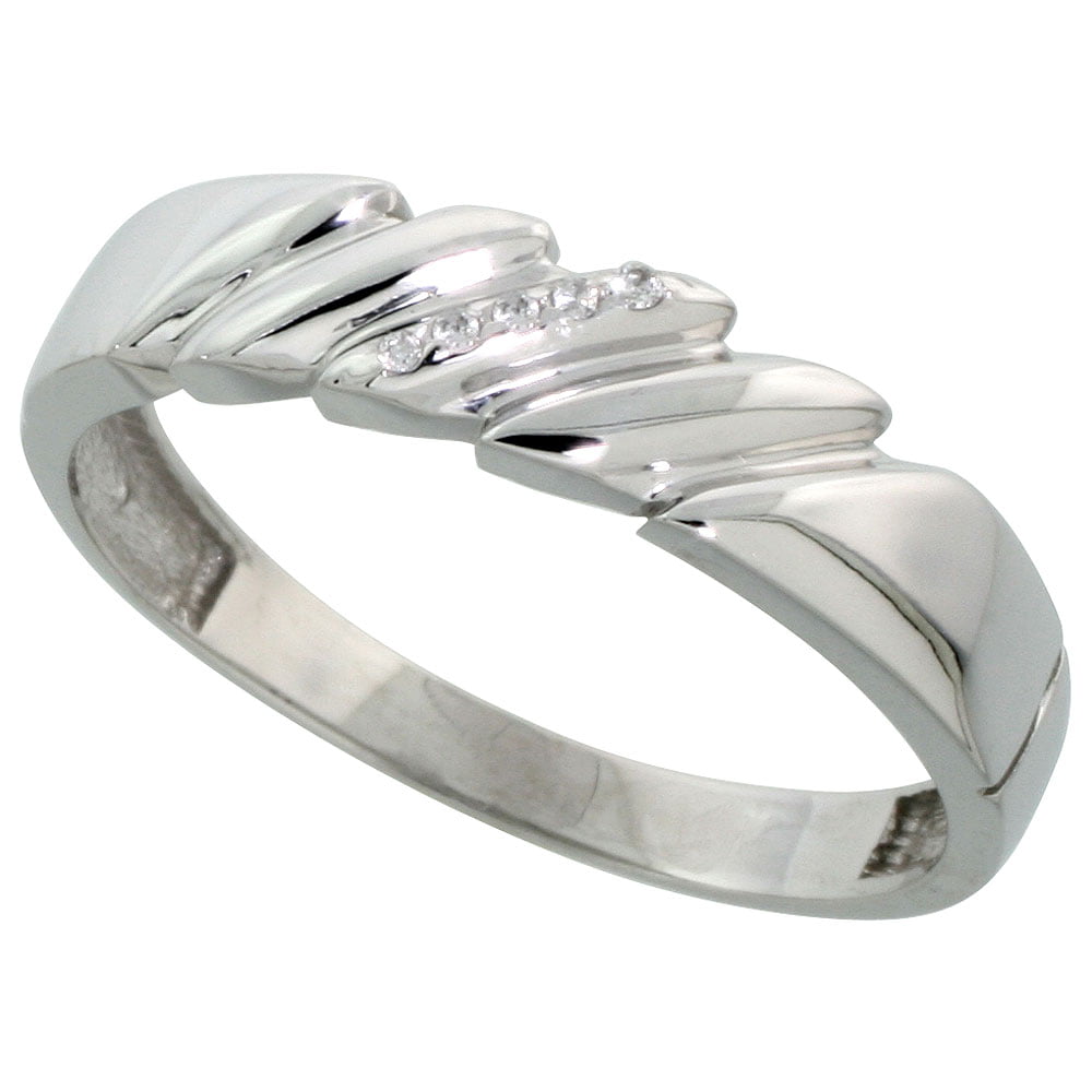 3/16 inch wide Sterling Silver Mens Diamond Wedding Band Rhodium finish
