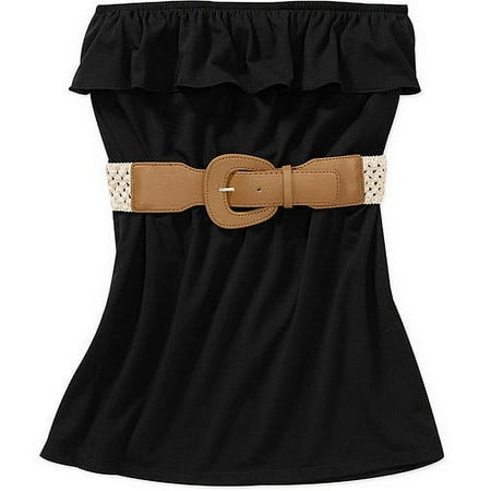 Susie Rose Juniors Plus Woven Ruffle Tube Top w/ Belt