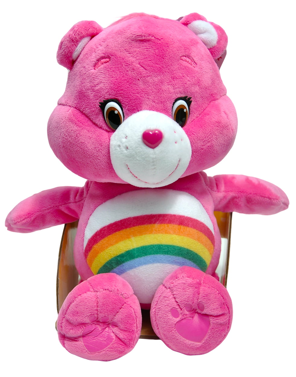 Care Bears Stuffed Plush Pink Cheer Bear 14” Tall Hearts Rainbow Collectible EUC 