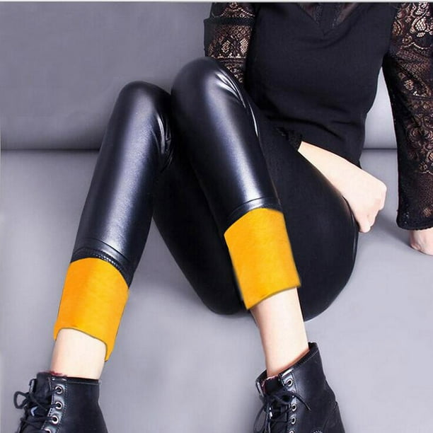 Pisexur Faux Leather Leggings for Women Winter Thick Warm High Waisted Leggings  Stretch Tights 
