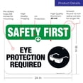 thumbnail image 3 of Eye Protection Required Sign, OSHA Safety First Sign, 18x24 Aluminum, 3 of 4