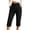 80# Black, variant on Women's Pull On Linen Capri Pants Cropped High Waisted Spring Summer Casual Side Button Elastic Waist Straight Wide Leg Cropped Pant Black S