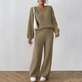 thumbnail image 6 of AINIYS 2 Piece Outfits for Women Sweater Sets Knit V Neck Loungewear Pullover Sweaters Pants Sets Casual Fall Set Khaki S, 6 of 9