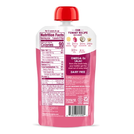 HAPPY TOT, STAGE 4 BABY FOOD, BANANAS & DRAGONFRUIT, 4 OZ POUCH