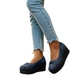 thumbnail image 4 of CYMMPU Women's Ruched Bow Platform Wedge Pumps, Closed Toe Slip On Wedge Shoes, Comfort Footwear for Party, Concert and Daily Casual Wear Navy 40, 4 of 7