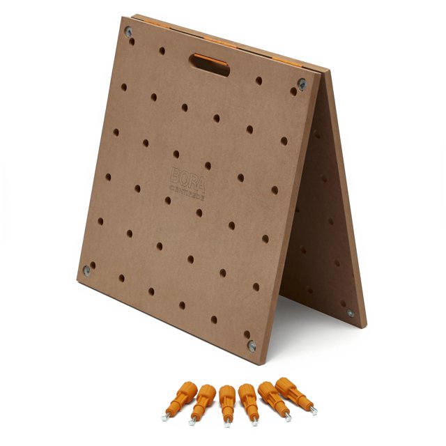 Mesa de trabajo Bora Centipede para caballos de sierra con soporte de trabajo Bora Centipede - 24"" x 48"" - Incluye tapa de madera con orificios para perros de 3/4" + 6 manijas de bloqueo de giro ráp