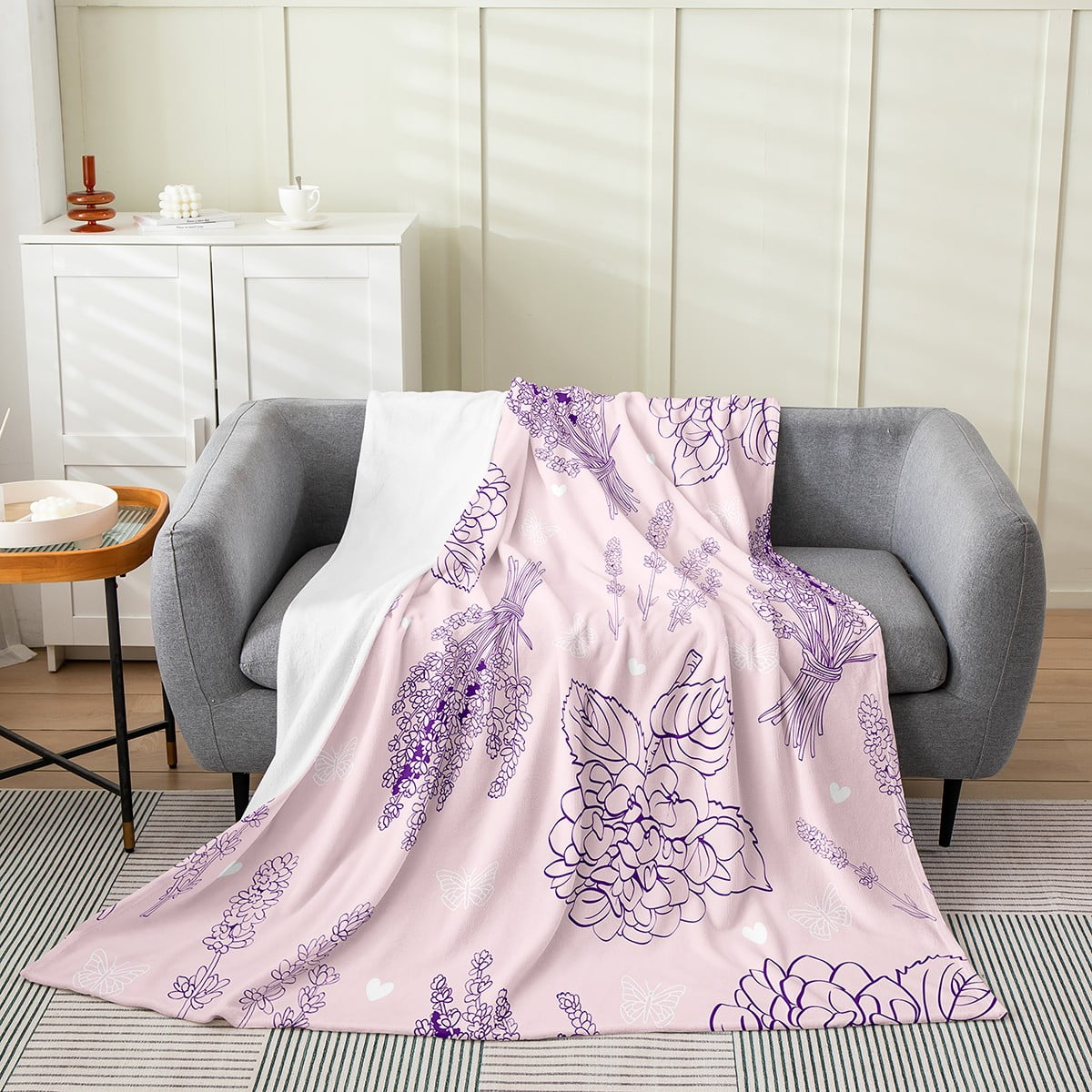 YST Pink Floral Throw Blanket Twin 60x80 Bohemian Art Blanket For Kids Teens Girls Sketch Flower Fleece Blanket Spring Rustic Garden Flannel Blanket For Home Room Decor Walmart