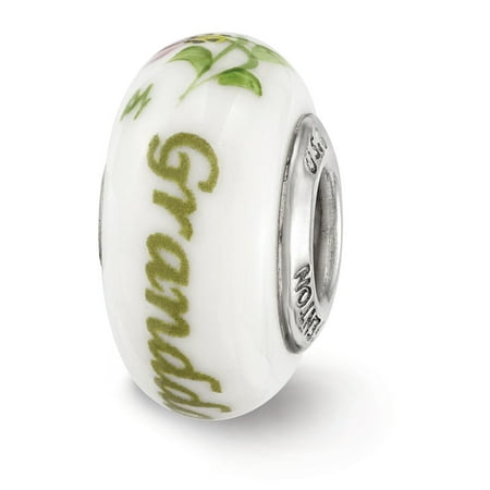 Mikasa Floral Charm - Fenton Hand Painted Floral Granddaughter Glass & Sterling Silver Charm