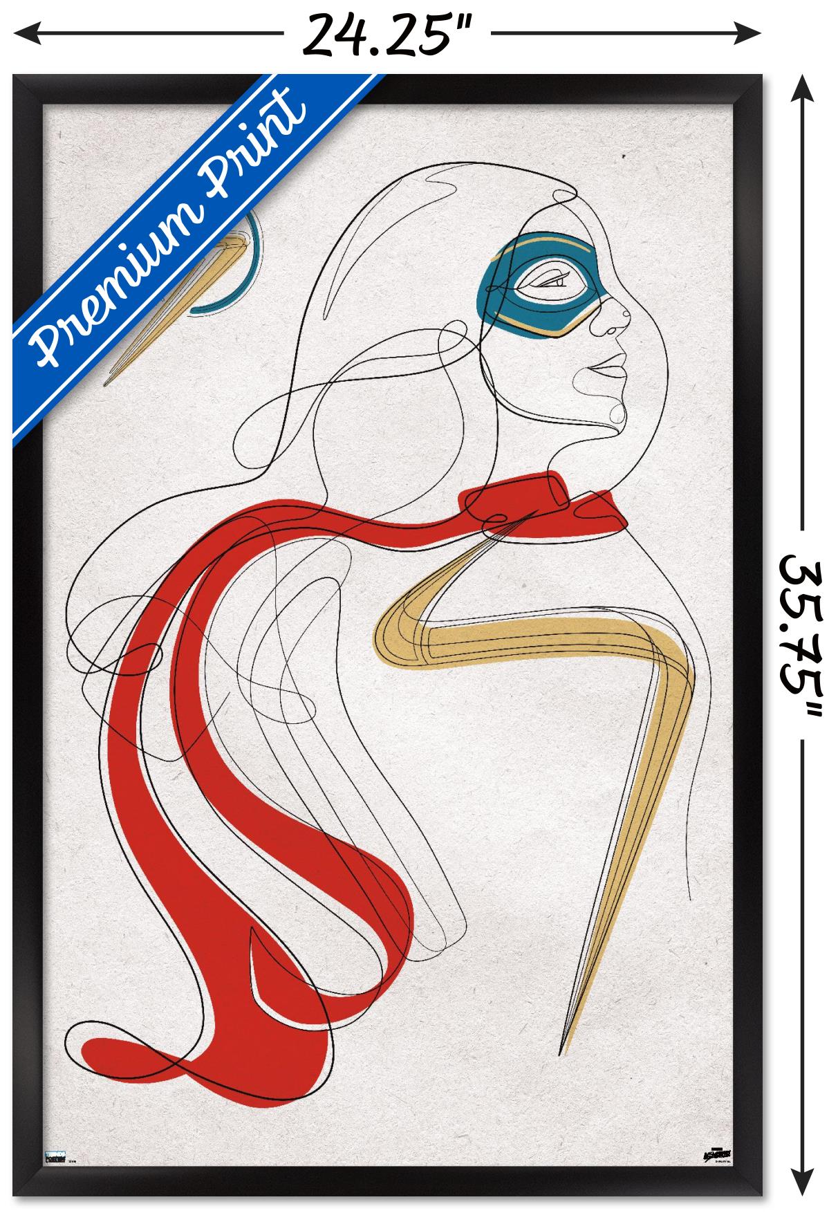 Marvel Ms. Marvel - Line Drawing Wall Poster, 22.375" x 34" Framed