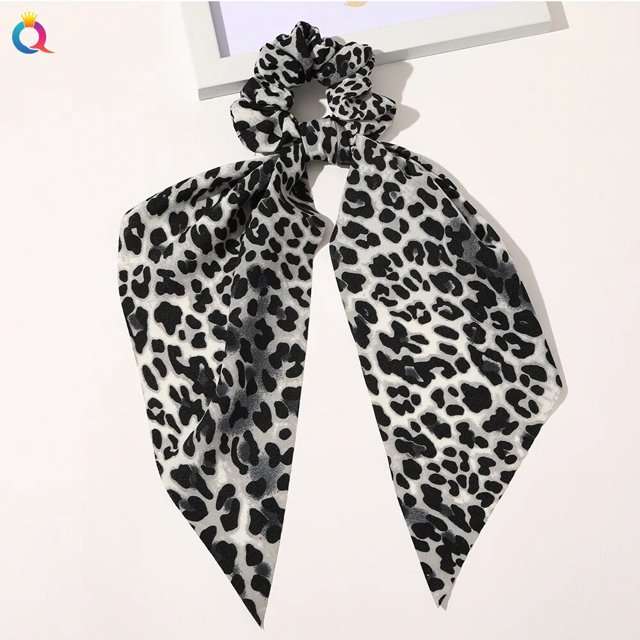 Fashion Leopard Print Scrunchies Bow Chiffon Elastic Hair Bands Long Ribbon Ponytail Scarf Hair Tie Women Girls Hair Accessories