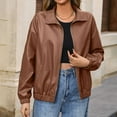 thumbnail image 6 of felwors Womens Faux Leather Jacket Casual Zip Up Motorcycle Long Sleeve Collared Fall Cropped Coats with Pockets Brown, S, 6 of 8