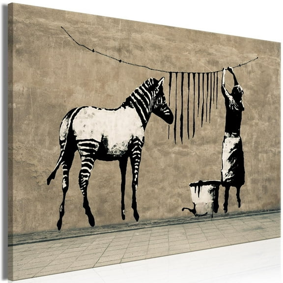 Stretched Canvas Street Art - Banksy: Washing Zebra On Concrete
