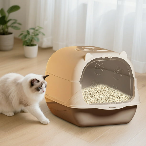 Caja de arena para gatos, inodoro totalmente cerrado de gran tamaño para gatitos, caja de arena de plástico para gatos, a prueba de olores para gatos, caja de arena de plástico