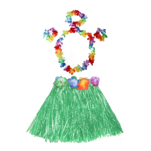 Details about   Ladies Hawaiian Hula 5pcs Fancy Dress Set Lei Headband Skirt Bracelets 4 Colours