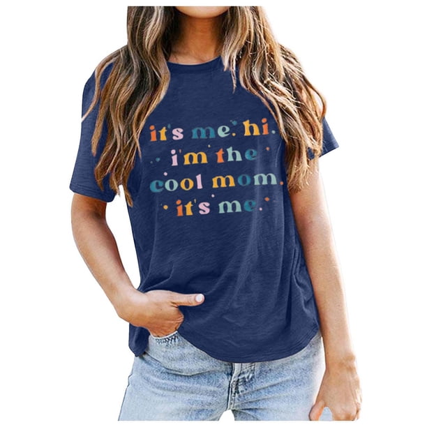 Camiseta clásica de algodón para mujer: top informal de manga corta y cuello redondo con frase inspiradora