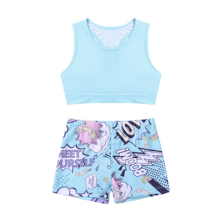 dPois Kids Girls 2-Piece Athletic Outfit Racer Back Tank Tops
