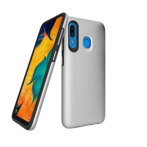 TopSave Triangle Designed PC+TPU Dual Layer Armor Case For Galaxy A20s,Silver
