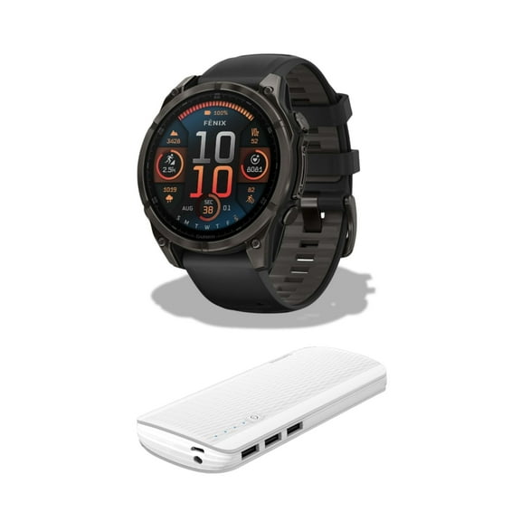 Garmin Fenix 8 Sapphire 47mm 1.4-Inch AMOLED Display GPS Smartwatch (Black and Pebble Gray) Bundle with Power Bank (2 Items)